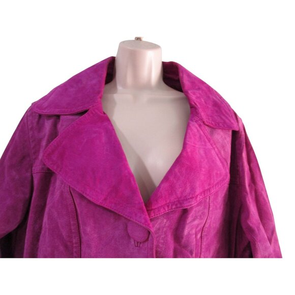 Magenta Suede Leather Jacket Button Closure  Chicos Size 3 Ladies XL - Picture 8 of 16